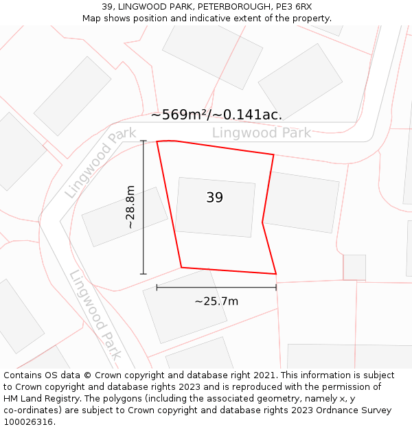 39, LINGWOOD PARK, PETERBOROUGH, PE3 6RX: Plot and title map