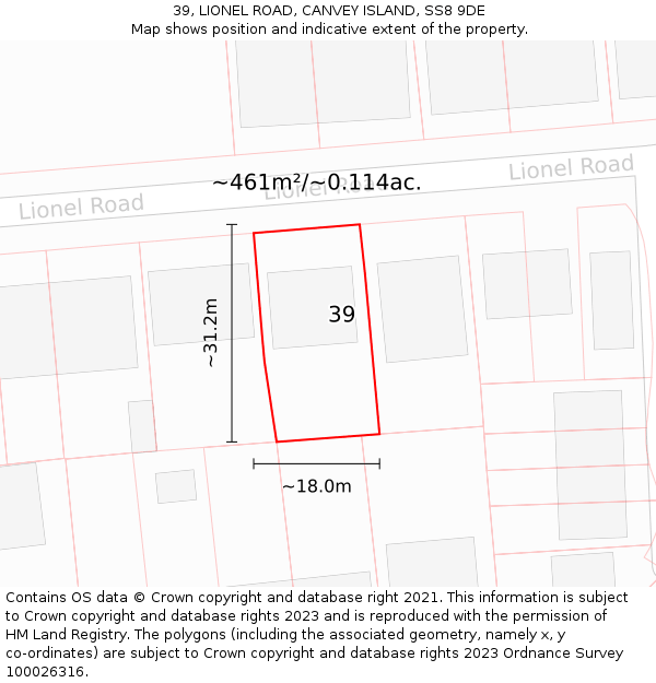 39, LIONEL ROAD, CANVEY ISLAND, SS8 9DE: Plot and title map