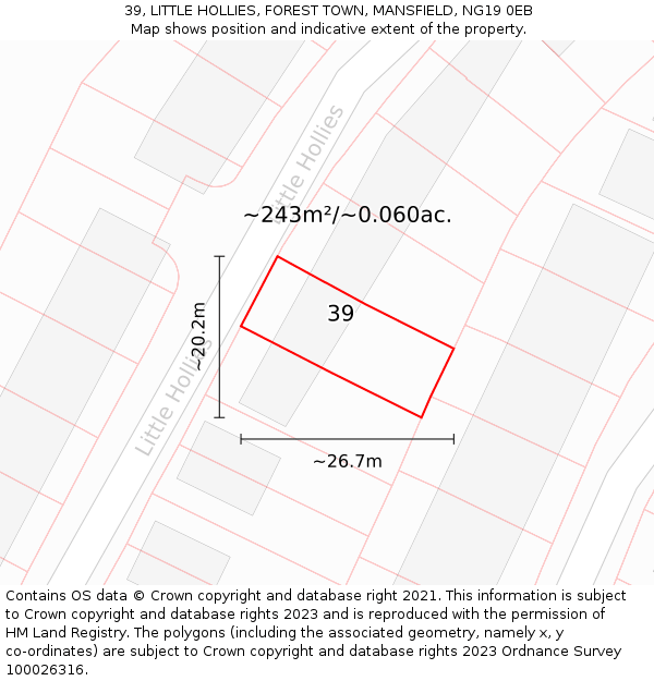 39, LITTLE HOLLIES, FOREST TOWN, MANSFIELD, NG19 0EB: Plot and title map