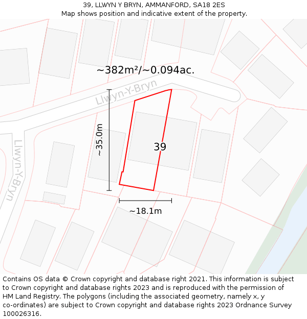 39, LLWYN Y BRYN, AMMANFORD, SA18 2ES: Plot and title map