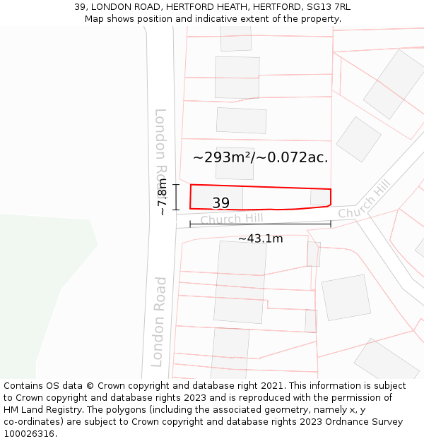 39, LONDON ROAD, HERTFORD HEATH, HERTFORD, SG13 7RL: Plot and title map