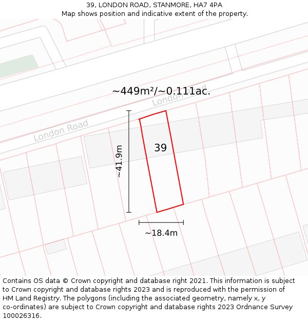 39, LONDON ROAD, STANMORE, HA7 4PA: Plot and title map