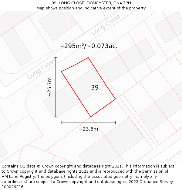 39, LONG CLOSE, DONCASTER, DN4 7PN: Plot and title map