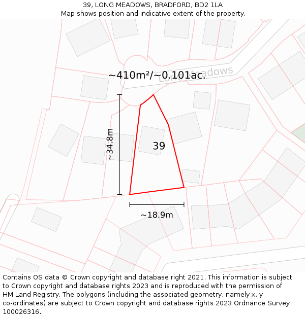 39, LONG MEADOWS, BRADFORD, BD2 1LA: Plot and title map