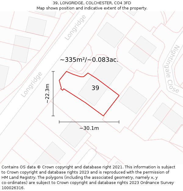 39, LONGRIDGE, COLCHESTER, CO4 3FD: Plot and title map