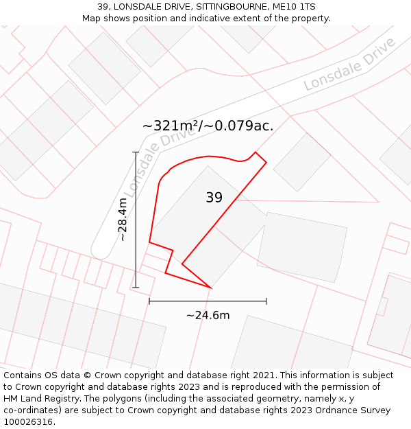 39, LONSDALE DRIVE, SITTINGBOURNE, ME10 1TS: Plot and title map