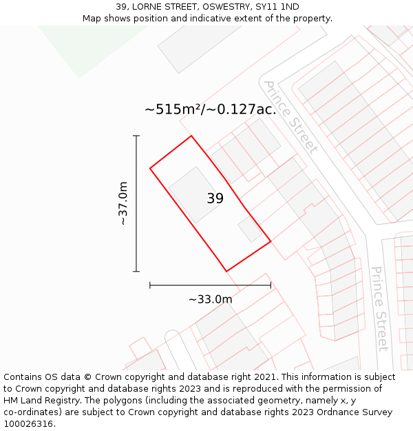 39, LORNE STREET, OSWESTRY, SY11 1ND: Plot and title map