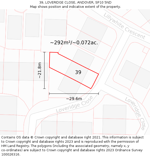 39, LOVERIDGE CLOSE, ANDOVER, SP10 5ND: Plot and title map