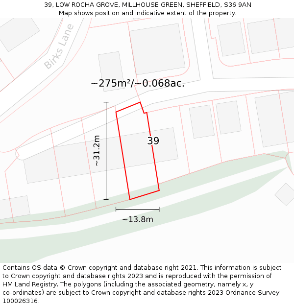 39, LOW ROCHA GROVE, MILLHOUSE GREEN, SHEFFIELD, S36 9AN: Plot and title map