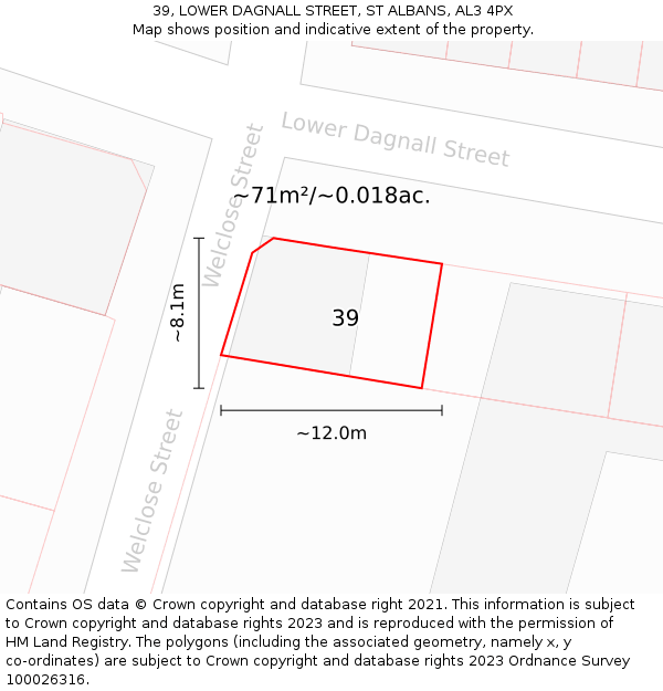 39, LOWER DAGNALL STREET, ST ALBANS, AL3 4PX: Plot and title map