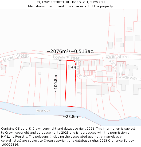 39, LOWER STREET, PULBOROUGH, RH20 2BH: Plot and title map