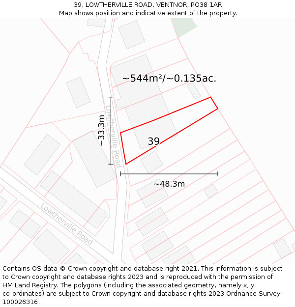 39, LOWTHERVILLE ROAD, VENTNOR, PO38 1AR: Plot and title map