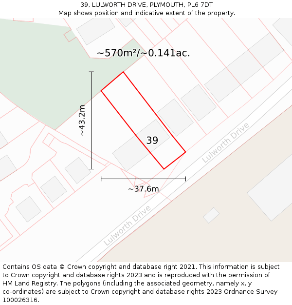 39, LULWORTH DRIVE, PLYMOUTH, PL6 7DT: Plot and title map