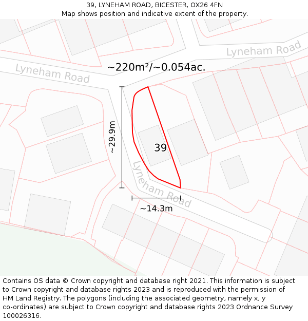 39, LYNEHAM ROAD, BICESTER, OX26 4FN: Plot and title map