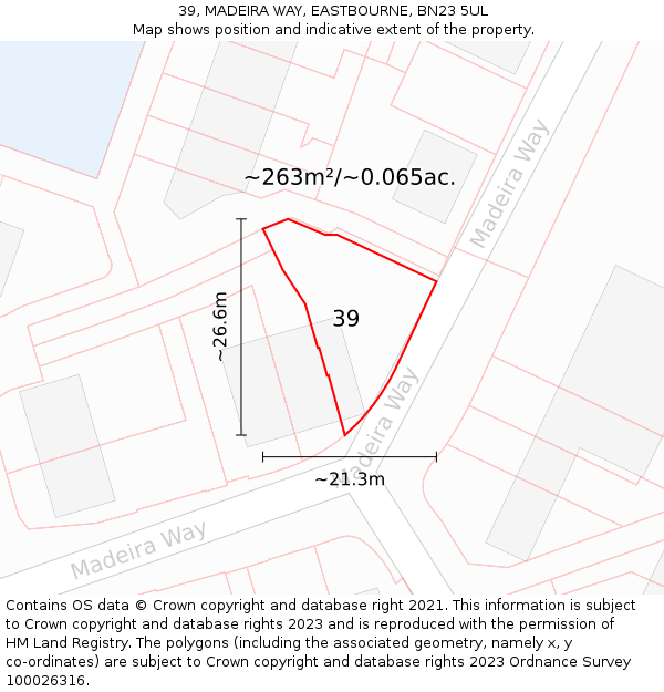 39, MADEIRA WAY, EASTBOURNE, BN23 5UL: Plot and title map