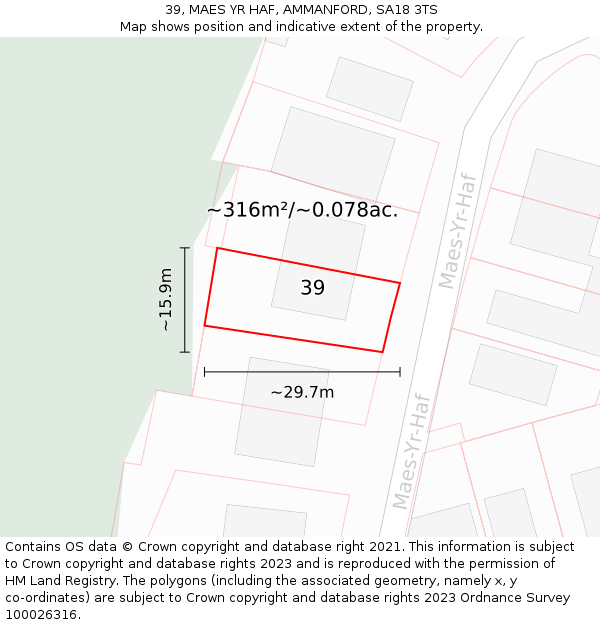 39, MAES YR HAF, AMMANFORD, SA18 3TS: Plot and title map