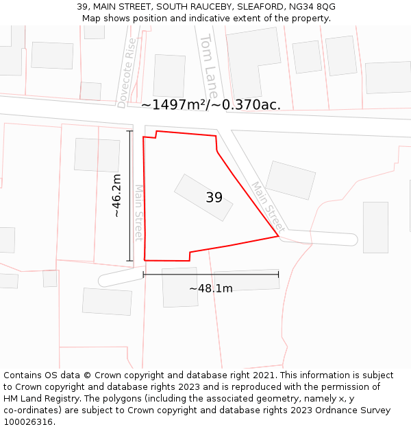 39, MAIN STREET, SOUTH RAUCEBY, SLEAFORD, NG34 8QG: Plot and title map