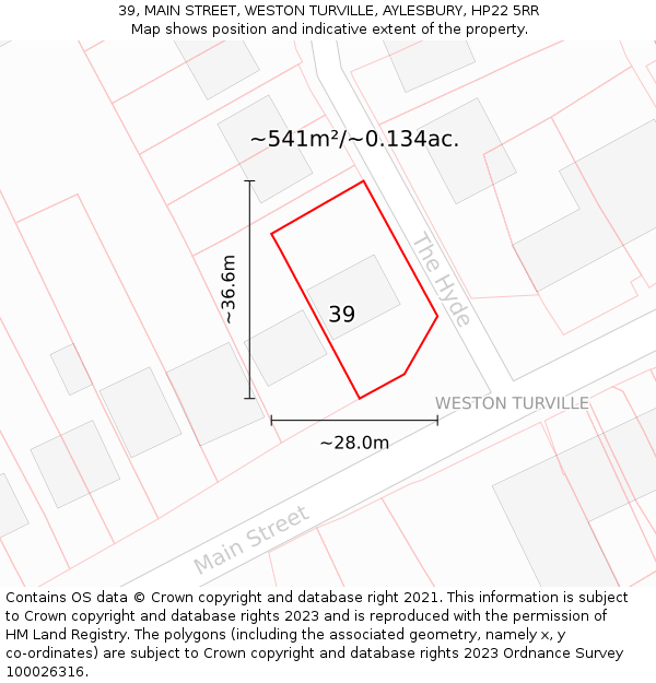 39, MAIN STREET, WESTON TURVILLE, AYLESBURY, HP22 5RR: Plot and title map