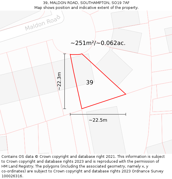 39, MALDON ROAD, SOUTHAMPTON, SO19 7AF: Plot and title map