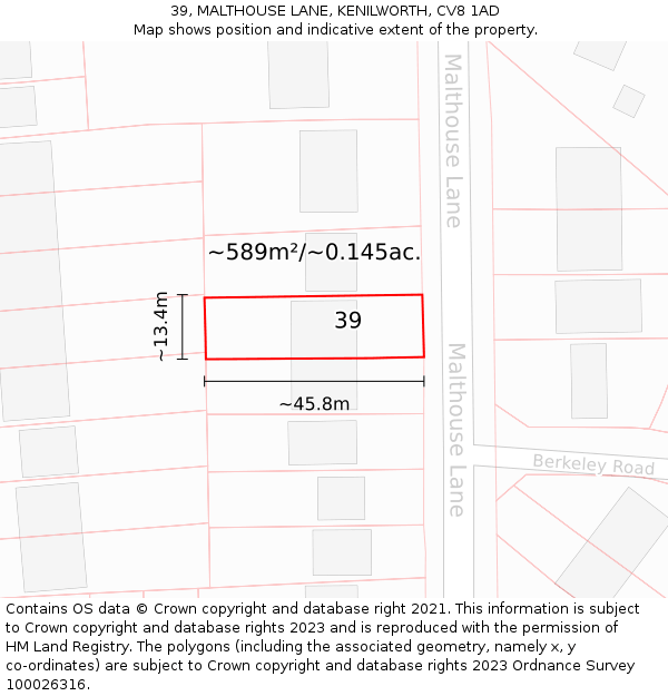 39, MALTHOUSE LANE, KENILWORTH, CV8 1AD: Plot and title map