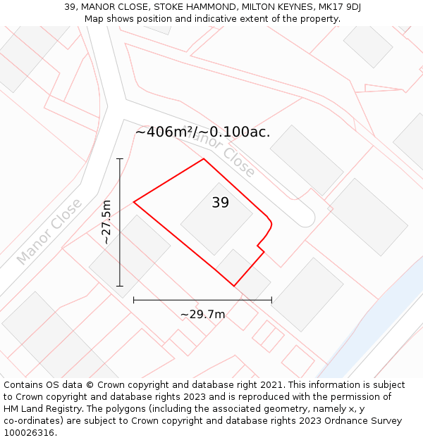 39, MANOR CLOSE, STOKE HAMMOND, MILTON KEYNES, MK17 9DJ: Plot and title map