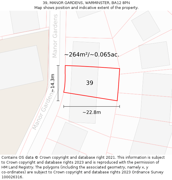 39, MANOR GARDENS, WARMINSTER, BA12 8PN: Plot and title map