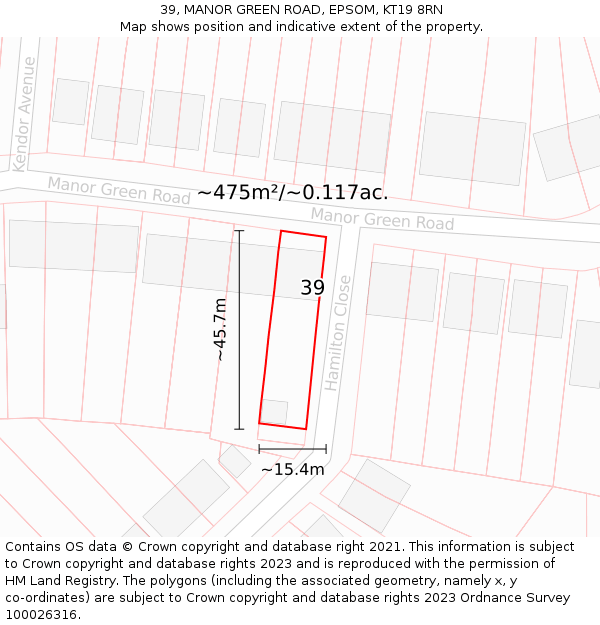 39, MANOR GREEN ROAD, EPSOM, KT19 8RN: Plot and title map