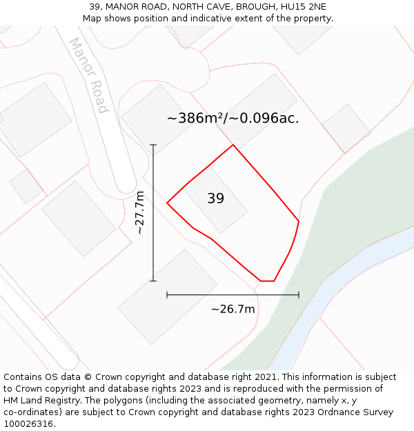 39, MANOR ROAD, NORTH CAVE, BROUGH, HU15 2NE: Plot and title map