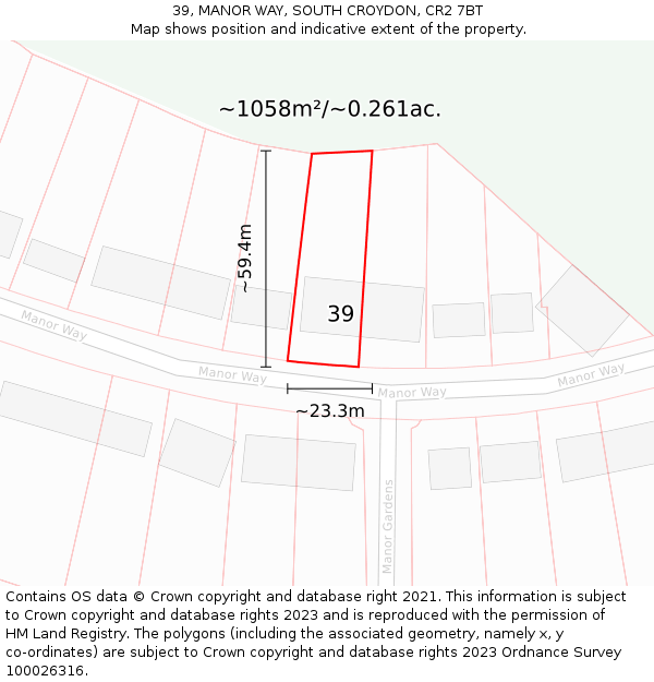 39, MANOR WAY, SOUTH CROYDON, CR2 7BT: Plot and title map