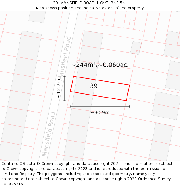 39, MANSFIELD ROAD, HOVE, BN3 5NL: Plot and title map