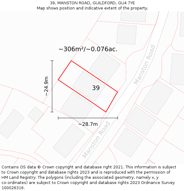 39, MANSTON ROAD, GUILDFORD, GU4 7YE: Plot and title map