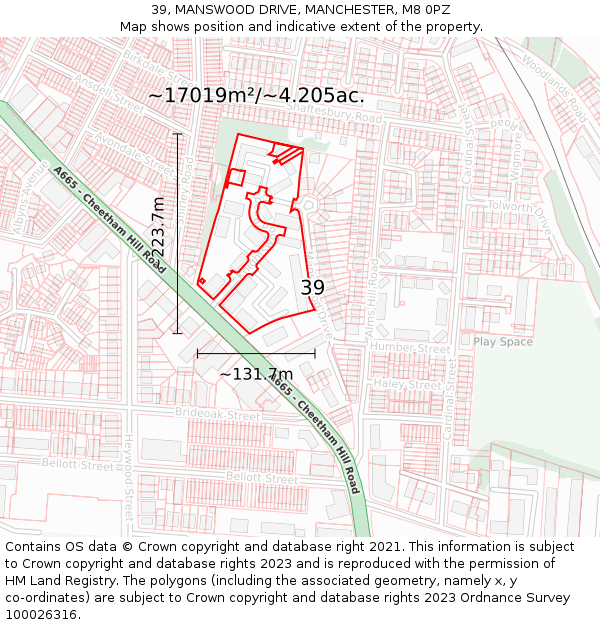 39, MANSWOOD DRIVE, MANCHESTER, M8 0PZ: Plot and title map
