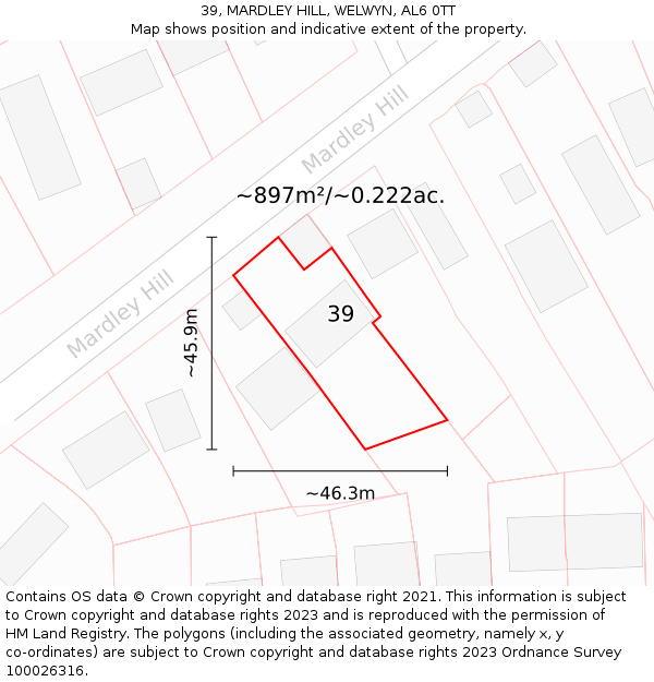 39, MARDLEY HILL, WELWYN, AL6 0TT: Plot and title map