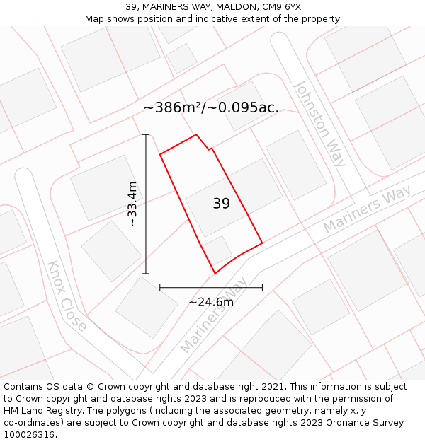 39, MARINERS WAY, MALDON, CM9 6YX: Plot and title map