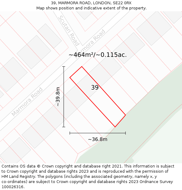 39, MARMORA ROAD, LONDON, SE22 0RX: Plot and title map