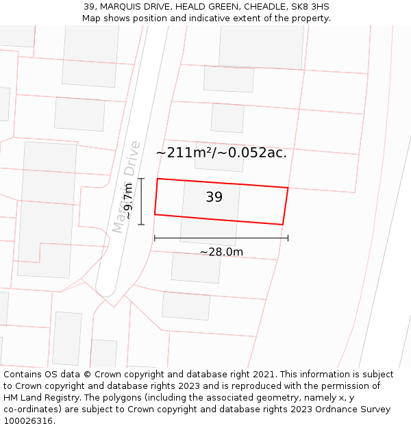 39, MARQUIS DRIVE, HEALD GREEN, CHEADLE, SK8 3HS: Plot and title map