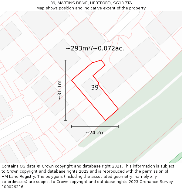 39, MARTINS DRIVE, HERTFORD, SG13 7TA: Plot and title map