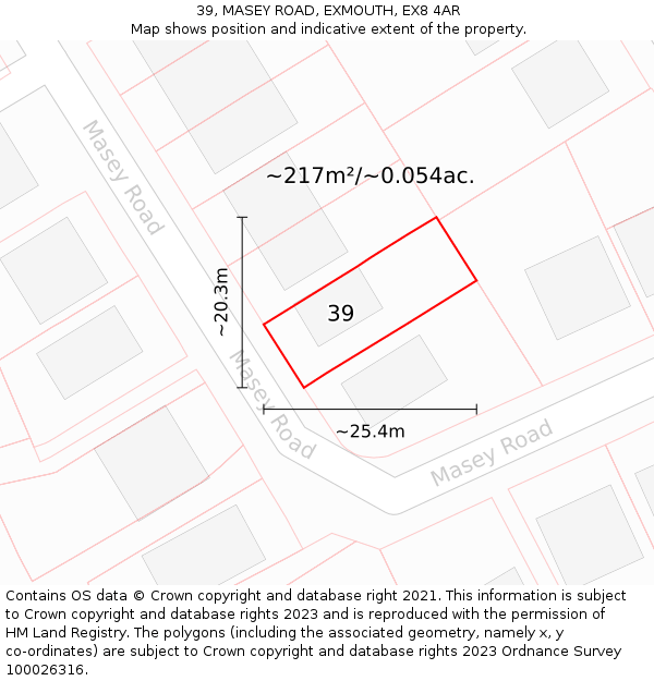 39, MASEY ROAD, EXMOUTH, EX8 4AR: Plot and title map