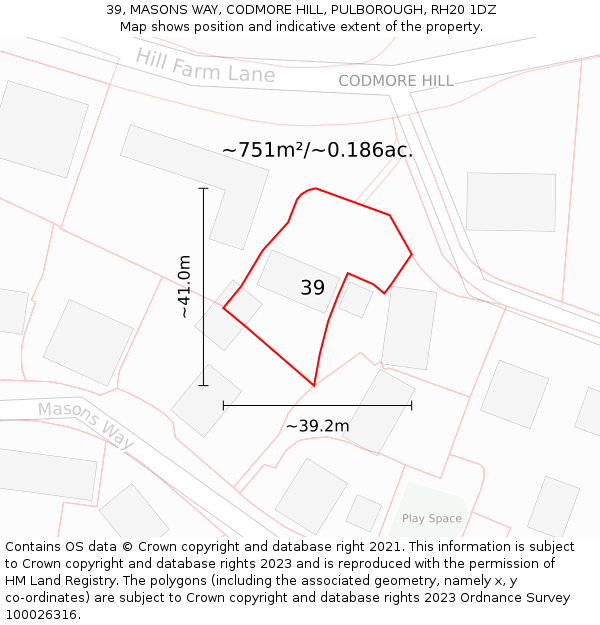 39, MASONS WAY, CODMORE HILL, PULBOROUGH, RH20 1DZ: Plot and title map