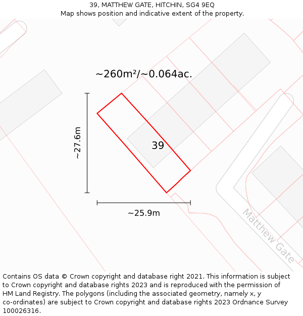 39, MATTHEW GATE, HITCHIN, SG4 9EQ: Plot and title map