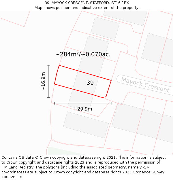 39, MAYOCK CRESCENT, STAFFORD, ST16 1BX: Plot and title map