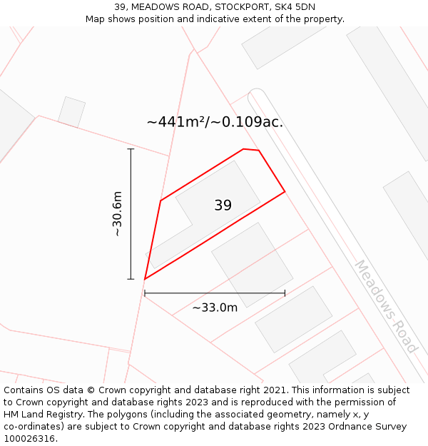 39, MEADOWS ROAD, STOCKPORT, SK4 5DN: Plot and title map