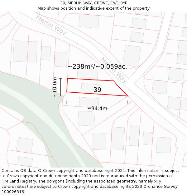 39, MERLIN WAY, CREWE, CW1 3YP: Plot and title map