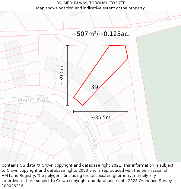 39, MERLIN WAY, TORQUAY, TQ2 7TE: Plot and title map