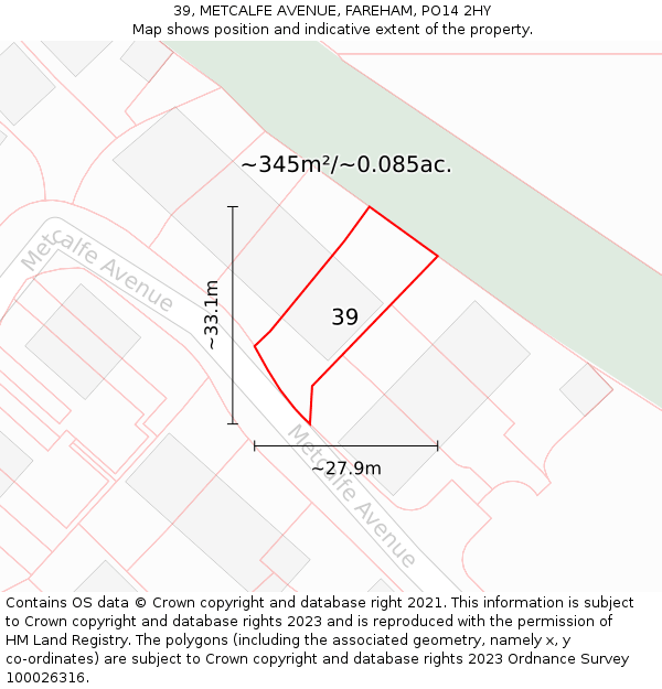 39, METCALFE AVENUE, FAREHAM, PO14 2HY: Plot and title map