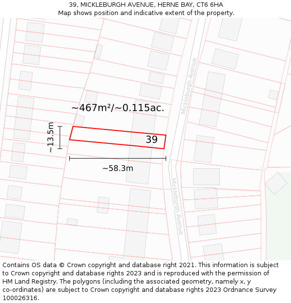 39, MICKLEBURGH AVENUE, HERNE BAY, CT6 6HA: Plot and title map