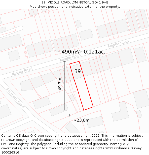 39, MIDDLE ROAD, LYMINGTON, SO41 9HE: Plot and title map