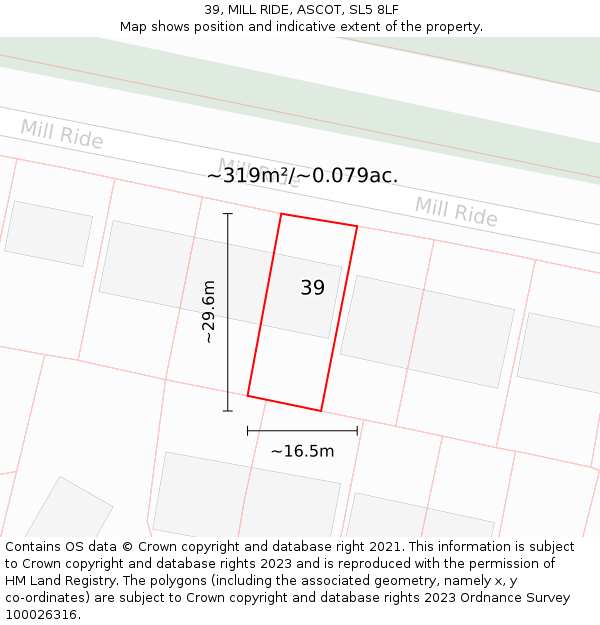 39, MILL RIDE, ASCOT, SL5 8LF: Plot and title map