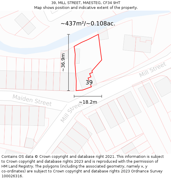 39, MILL STREET, MAESTEG, CF34 9HT: Plot and title map