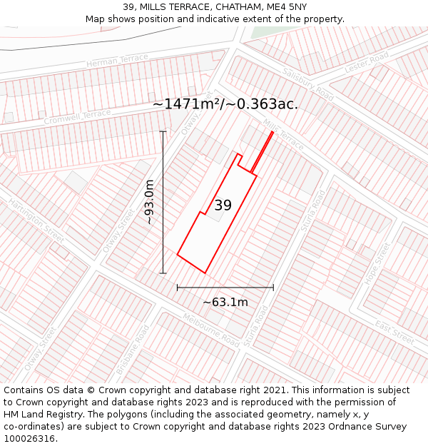 39, MILLS TERRACE, CHATHAM, ME4 5NY: Plot and title map